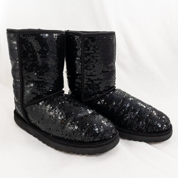 UGG Australia Women's Classic Short Cosmos Black Sequin Boots Size 10 - Picture 3 of 8